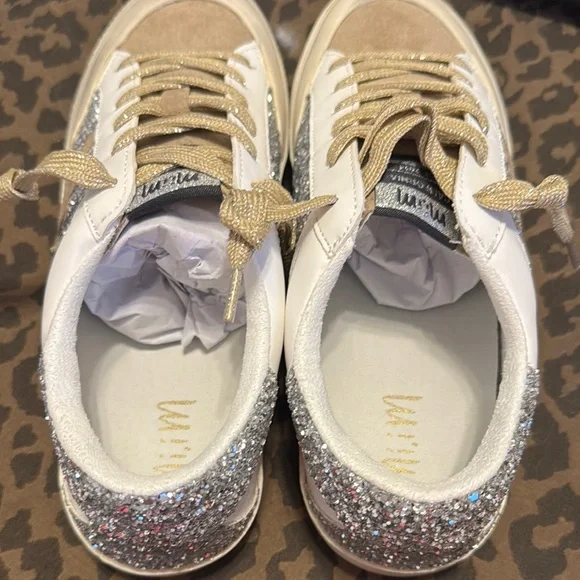 Women's Glitter Sneakers - Silver and White - Picture 3 of 8
